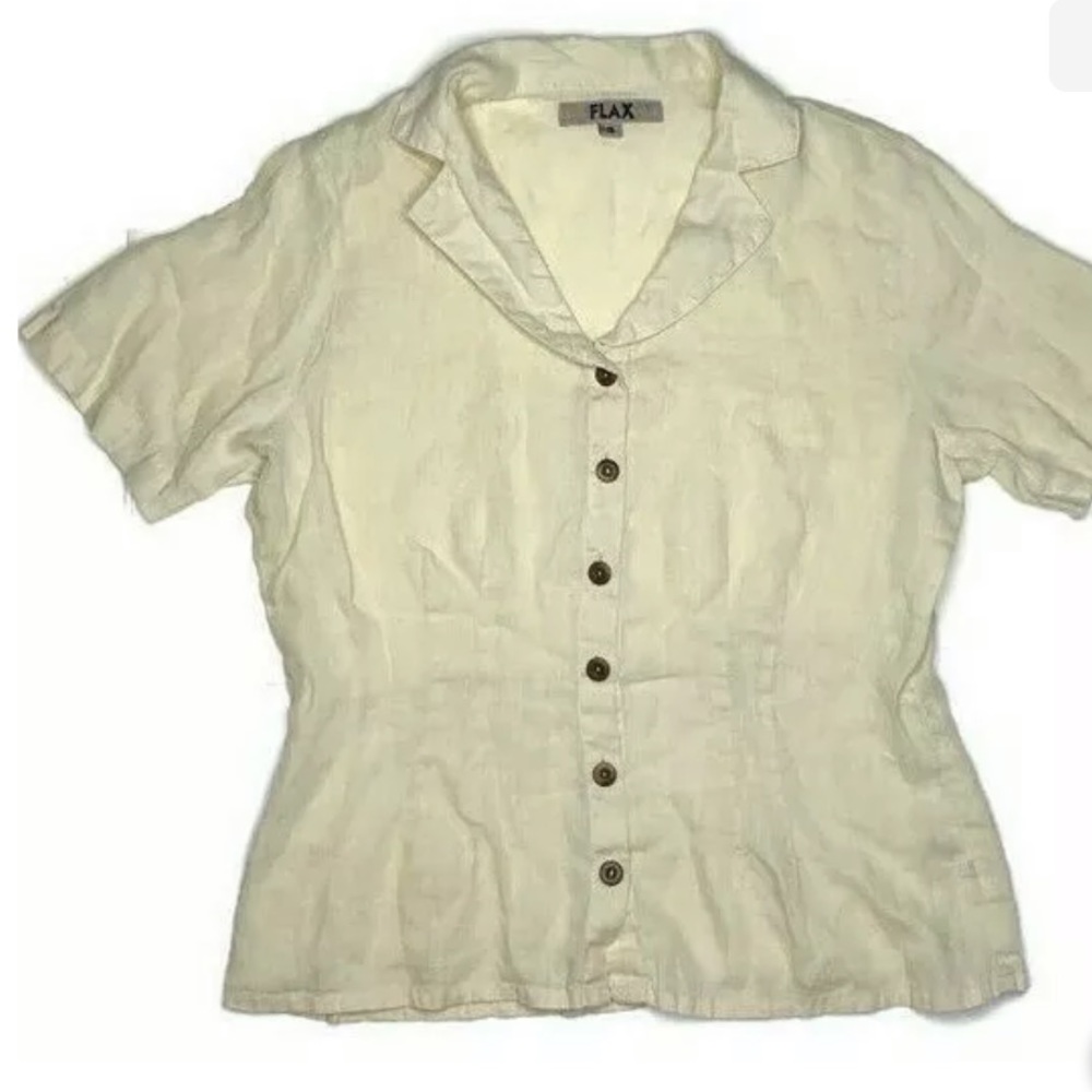 Flax womens Linen Short Sleeve Button Down Shirt